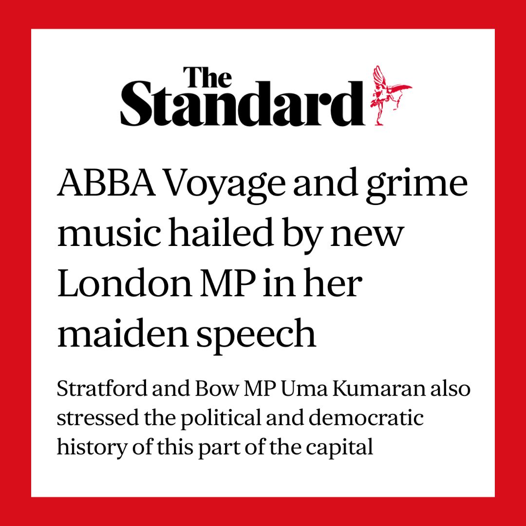 🗞️ Genuinely didn’t expect 
@EveningStandard to cover my maiden speech!

Loving the shoutout to <a href="/TheRealKano/">Kano</a> - a London legend.

From the fight for women’s rights to Stratford &amp; Bow’s influence on grime music, we are rich in history and culture. 

standard.co.uk/news/politics/…