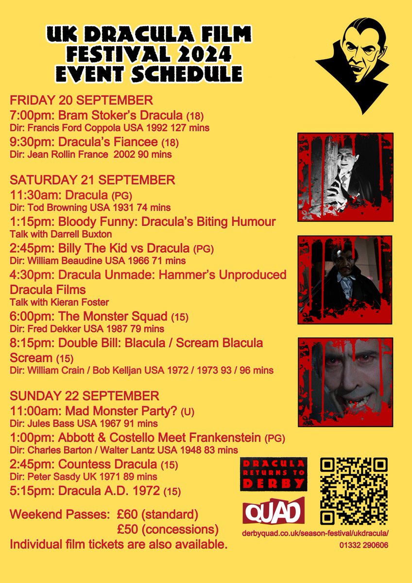Day two of the UK Dracula Film Festival today, where we'll be screening some classics, some cult oddities and hosting two exciting talks to boot! You can still grab tickets online or at <a href="/derbyquad/">Derby QUAD</a> box office today... derbyquad.co.uk/season-festiva…