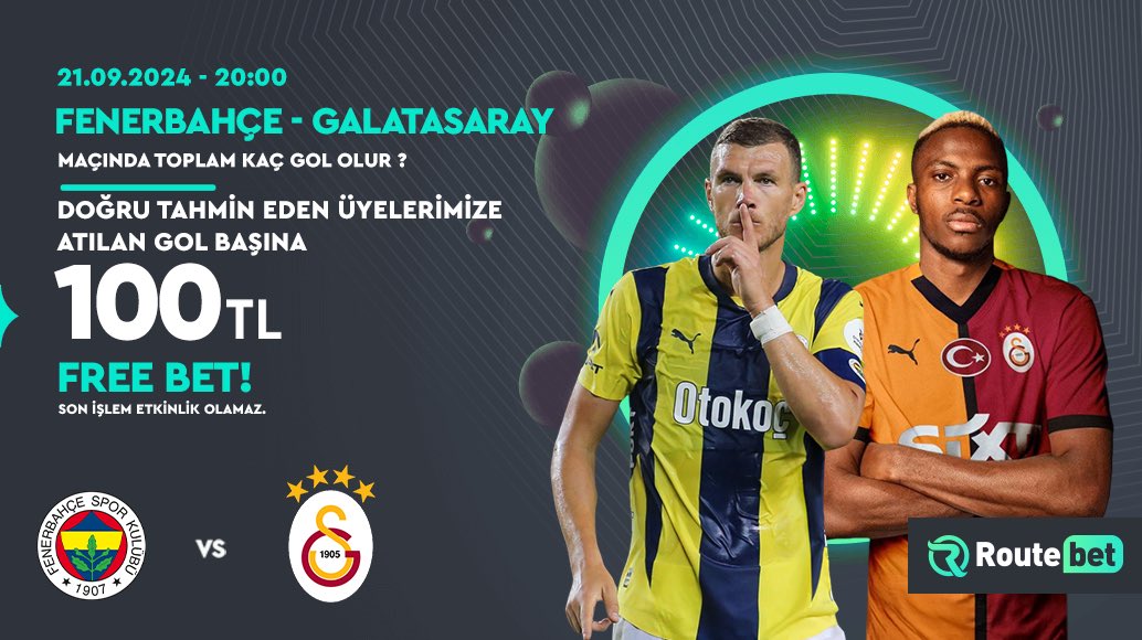 🎁Routebet’ten Muhteşem Derbi Etkinliği

Fenerbahçe - Galatasaray derbisinde toplam kaç gol olur? Doğru tahmin et gol başına 100₺ Free Bet Kazan! (Maksimum 500₺ Freebet)

👉🏻Kullanıcı adı ve Tahminini yaz
👉🏻X hesabımızı takip et rt ve beğeni yap
👉🏻3 arkadaşını etiketle

Ödül