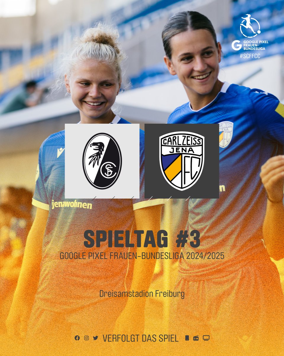 FCCFrauen's tweet photo. 𝐒𝐏𝐈𝐄𝐋𝐓𝐀𝐆
🏆 Google Pixel Frauen-Bundesliga
🆚 @scfreiburg
🏟️ Dreisamstadion
⏰ 12:00 Uhr
🎫 Tageskasse
📺 MAGENTA SPORT & DAZN
📲 #SCFFCC
#FCC #MehrAlsFussball #fccfrauen #nichtohnemeinemädels #DieLiga #SCFFCC https://t.co/Aw6dN16wMQ