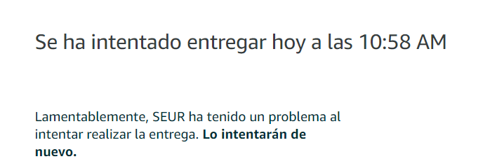 Lo de Seur es lamentable

Estamos en casa desde ayer por la tarde,sin salir.
Dicen que han pasado a entregar un paquete hoy, nadie ha picado al timbre ni ha llamado al teléfono de contacto

<a href="/SEUR/">SEUR</a> <a href="/SEUR_responde/">@SEUR_responde</a> 

Eso sin mencionar que vienen del futuro, a las 9 hablan de las 11🤣