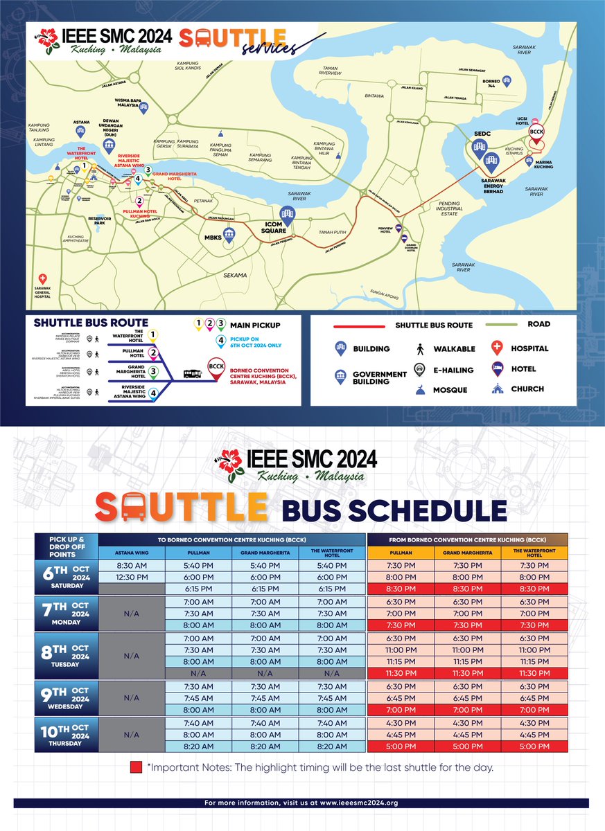 Shuttle bus schedule is now available. 

#cybernetics, #humanmachinesystems, #SystemScience, #systemsengineering #callforpaper #ieeesmc2024