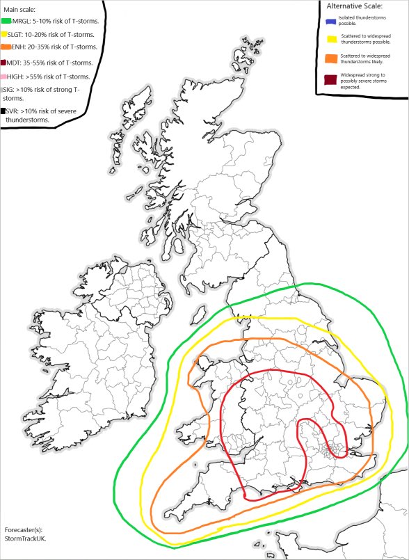 StormTrackUK_'s tweet photo. Todays convective outlook: #thunderstorms #uk #severewx https://t.co/XI787DLPit
