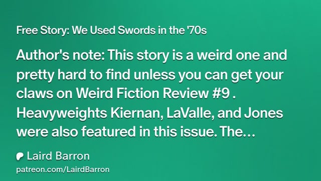 Laird Barron Read-Along 50: “We Used Swords in the ‘70s” dlvr.it/TDVZSq