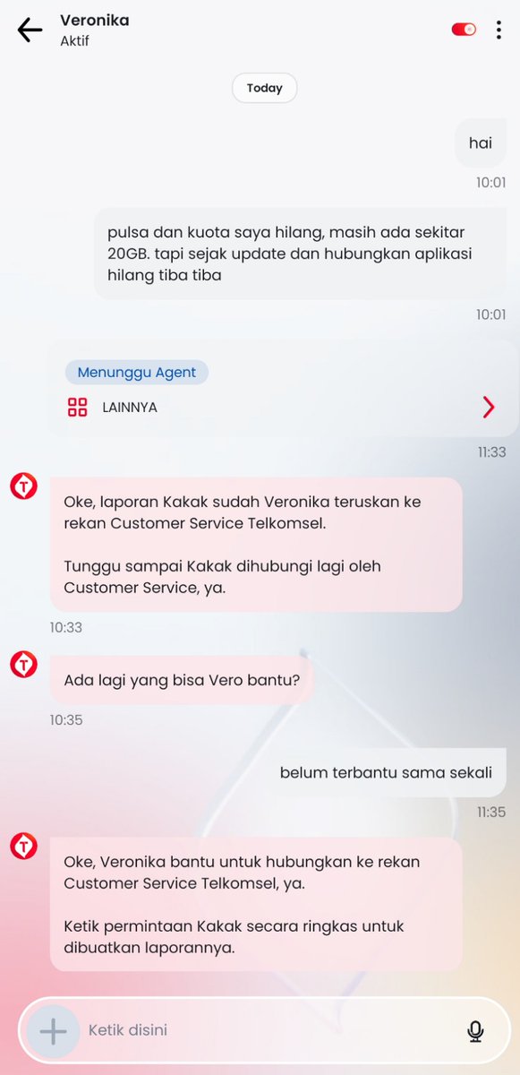 Sistem costumer service via apps juga sama sekali nggak ngebantu ya <a href="/Telkomsel/">Telkomsel</a>