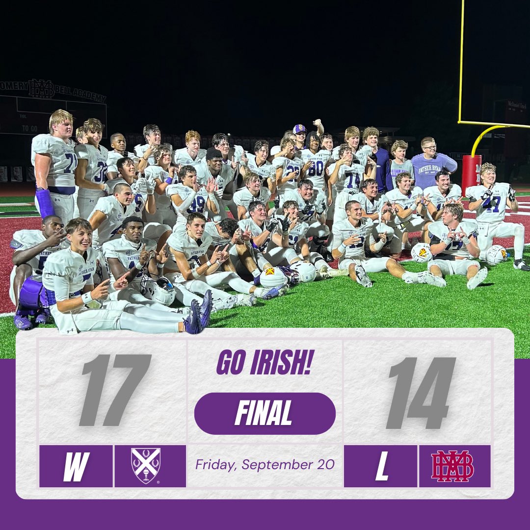 Roll Pride Roll! Father Ryan takes the win over MBA for the first time since 1997! 

See you next week back at Giacosa Stadium for Homecoming vs. Briarcrest. Go Irish!💜
