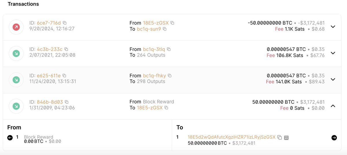 FernanDelga2's tweet image. 🚨 ¡ÚLTIMA HORA: Más de $16M en #Bitcoin de la era Satoshi acaban de moverse tras 15 años de inactividad!

250 BTC, minados en 2009, fueron transferidos en lotes de 50 BTC a nuevas carteras.

¡Un evento raro de los primeros días de Bitcoin! #Criptomundo