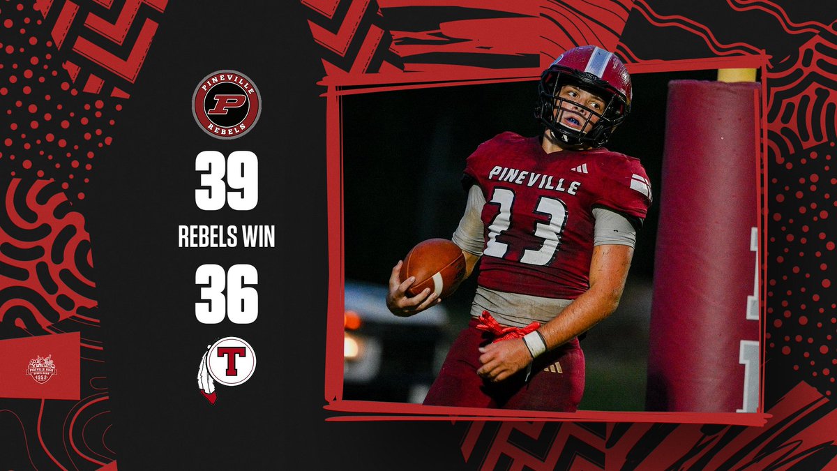 Behind 37 carries, 400 yards rushing, and 4 TD’s from Aiden Tate, the Pineville Rebels beat Tioga 39-36!!! 

#GeauxRebels #RebelNation