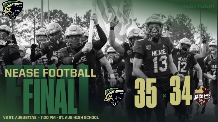THAT’S A WRAP! 

Down 21-0 at halftime, the Panthers storm back and take down rival St. Augustine 35-34 in overtime. One for the ages! 

#NEASE‼️