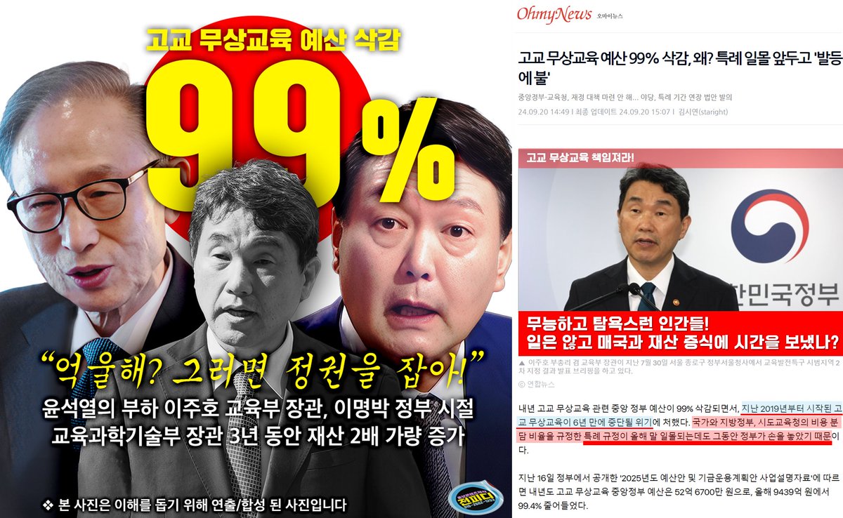 gomirae's tweet image. 사라진 예산, &quot;고교 무상교육 예산 99%&quot;

국민들 살림살이는 안중에도 없다.
지들 재산만 중요한 것 같다.

고교 무상교육 예산 99% 삭감, 왜?
특례 일몰 앞두고 &apos;발등에 불&apos;
#고교무상교육 #지방교육재정교부금 김시연 기자 omn.kr/2a8ug