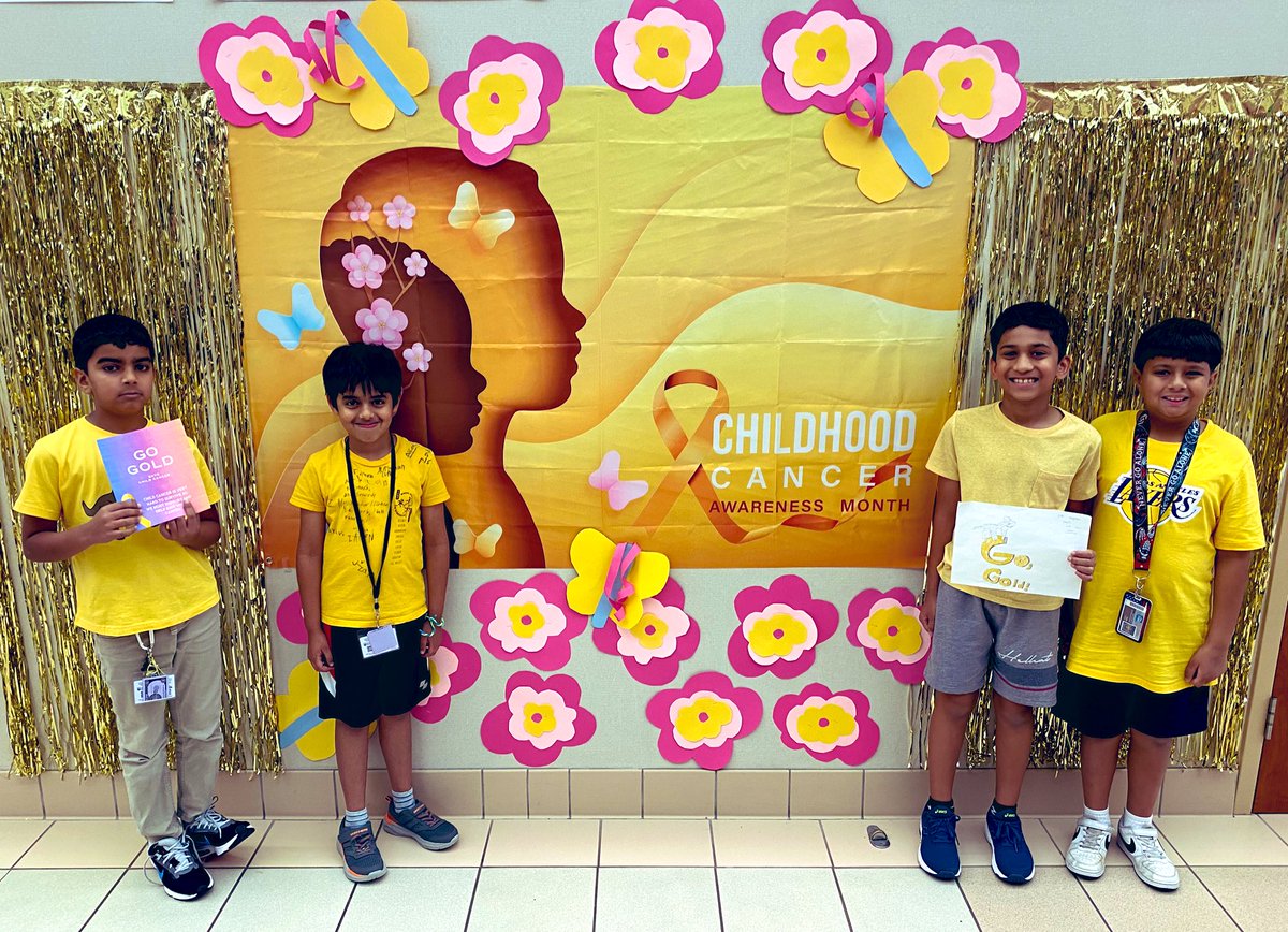 MrsCathyHeimel's tweet photo. This week we honored and supported children with cancer during Go Gold Week! π Students wore gold and made posters to encourage and show their support. Be brave, be bold, go gold! #TurnItGold #CancerAwareness #CSEcelebrates @CSE_Chameleons https://t.co/uUpLsJ0Rql