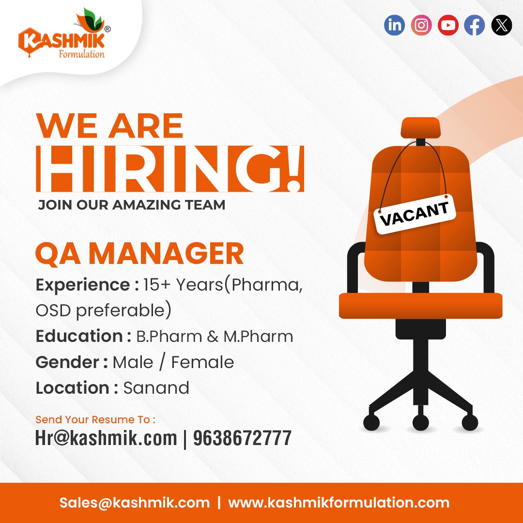 Kashmik_'s tweet photo. We are hiring a QA Manager.
Join our amazing team 

#PharmaJobs#PharmaceuticalCareers#LifeSciencesJobs#JoinOurTeam#HiringNow#PharmaRecruitment
#CareerOpportunities#JobOpening#PharmaProfessionals#HealthCareCareers https://t.co/BK224hQ0lN