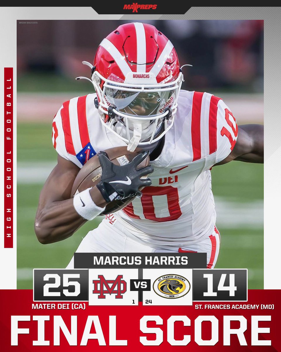 MaxPreps (@maxpreps) on Twitter photo No. 1 Mater Dei (CA) cruises to 25-14 win over St. Frances Academy (MD) 😳 <a href="/MDFootball/">Mater Dei Football</a>
Top 25 Scoreboards ⬇️
maxpreps.com/news/xDzIsDO8b… No. 1 Mater Dei (CA) cruises to 25-14 win over St. Frances Academy (MD) 😳 <a href="/MDFootball/">Mater Dei Football</a>
Top 25 Scoreboards ⬇️
maxpreps.com/news/xDzIsDO8b…