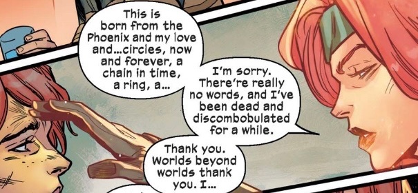 Jean_RED_Grey's tweet image. “…and a booster shot of HOPE. Everything’s going to be fine.” She was several multiverses ahead of him! 😭 #CosmicChess #XSpoilers