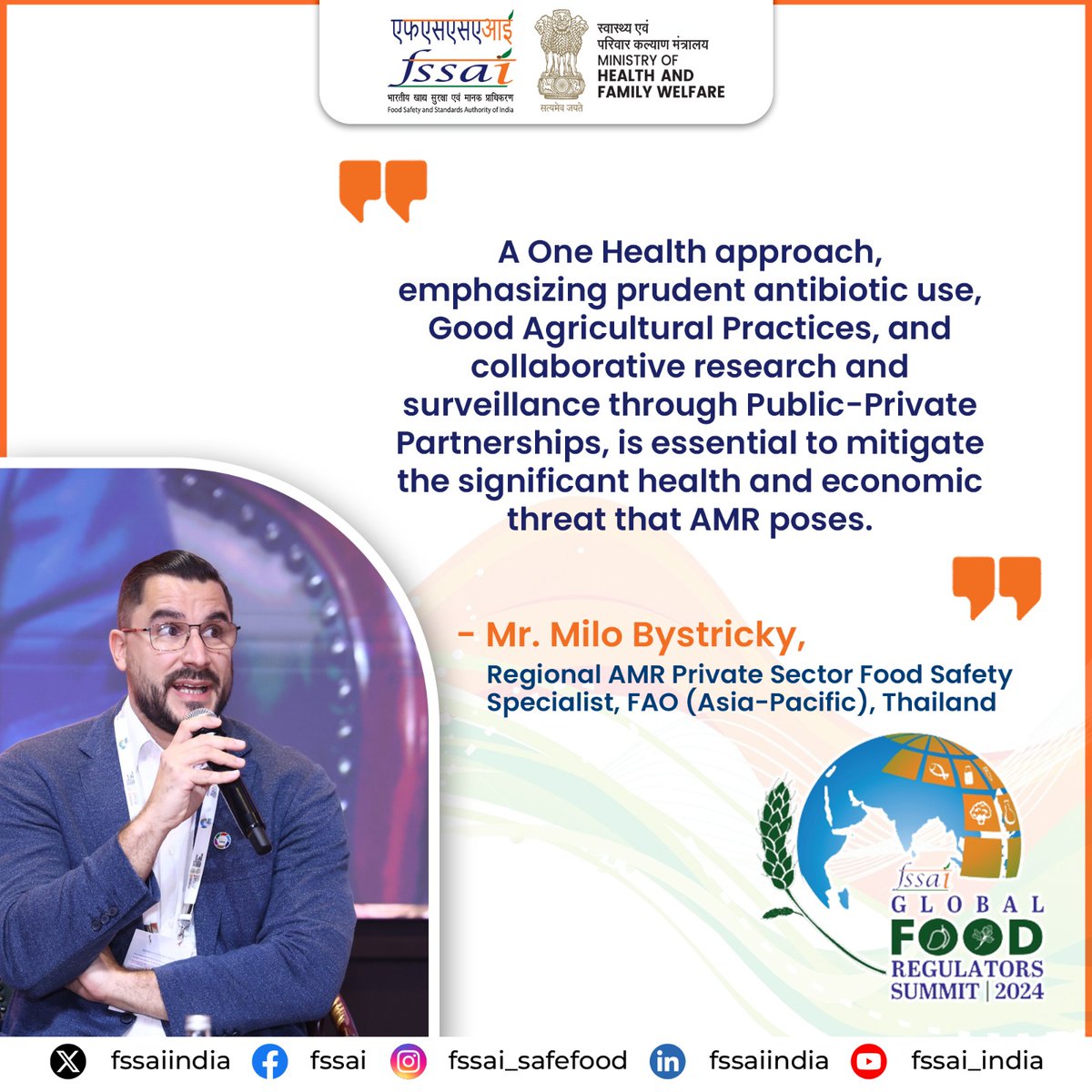 fssaiindia's tweet photo. Tackling antimicrobial resistance together!
Experts from around the globe discussed inclusive strategies to combat this growing threat at the Global Food Regulators Summit.

#GFRS2024 #FSSAISummit @PMOIndia @MoHFW_INDIA https://t.co/UbKQTwEyz3