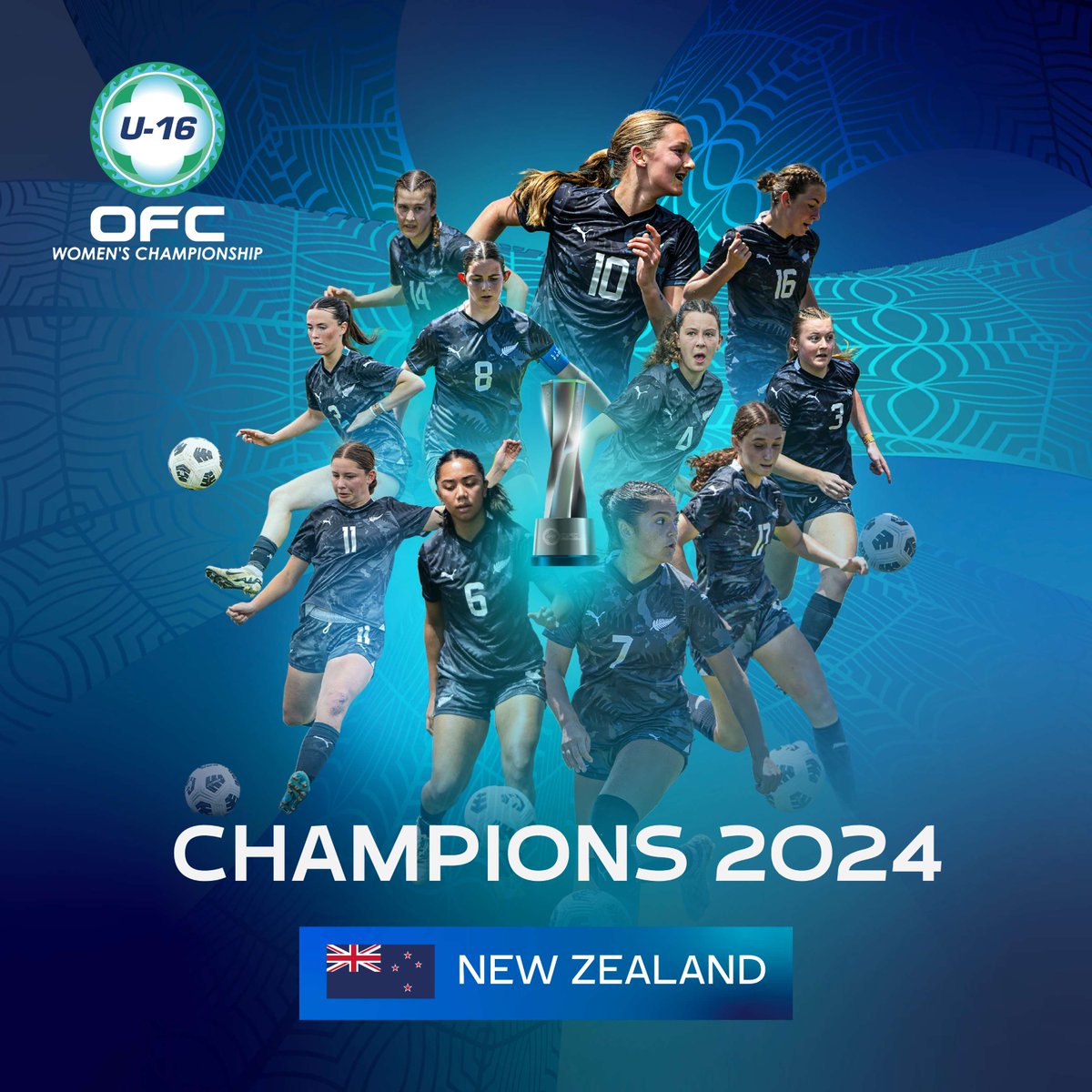 OFCfootball's tweet photo. 🏆CHAMPIONS | Congratulations to New Zealand on winning the OFC U-16 Women’s Championship for 2024!
Watch extended highlights and full match replays FREE on FIFA+
https://t.co/WoRJWcNdF3
#U16W https://t.co/WXoVukGZYF