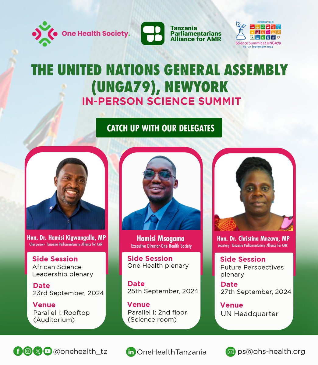 We are thrilled that our delegates will join other global experts as panelists in the upcoming Science Summit during UNGA79 . This is chance to share insights for different global health agendas on global stage.

#UNGA79#ScienceSummit #MPsAMRAlliance #AMR #OneHealthTz