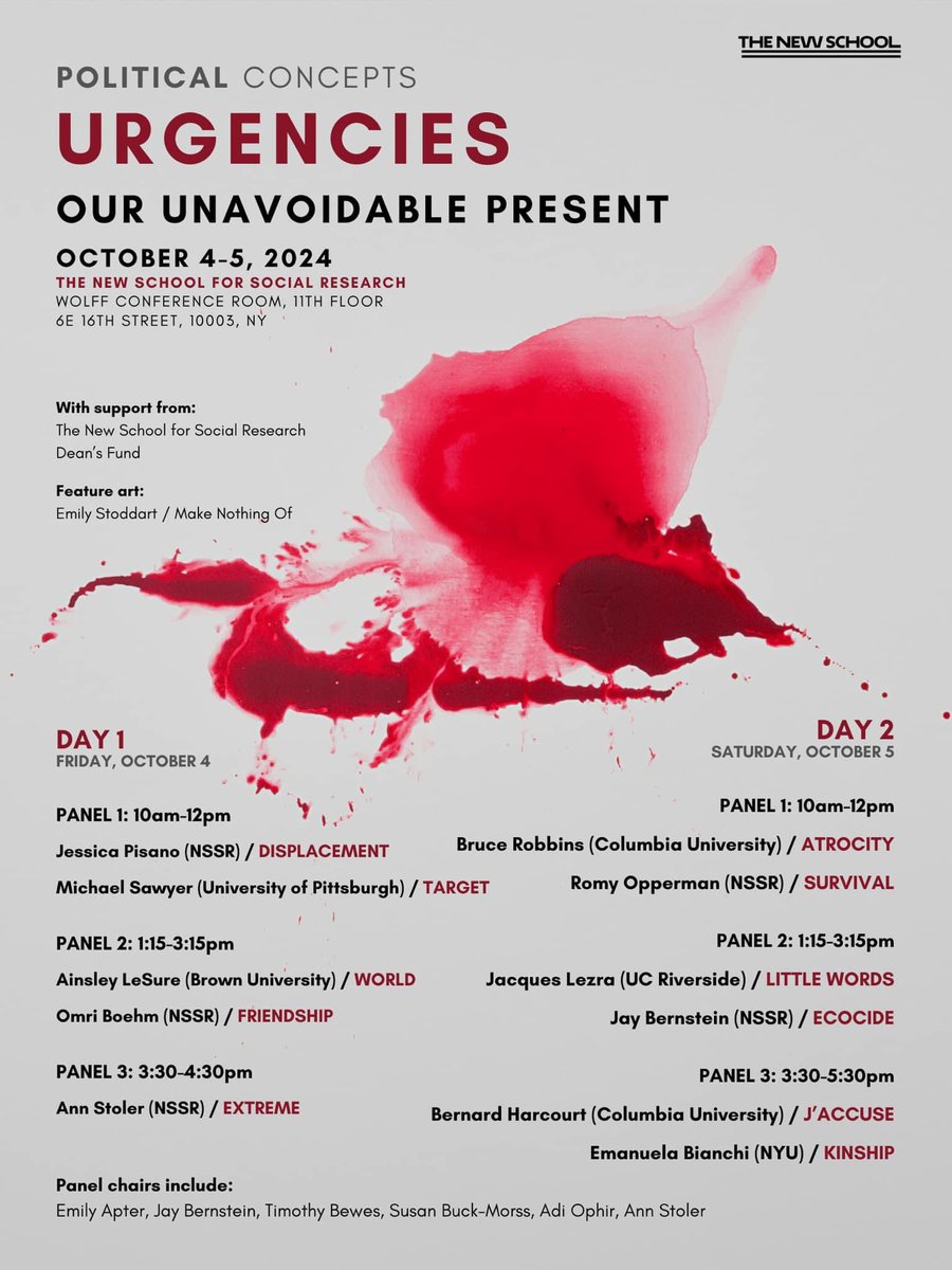 PolConcepts's tweet image. 🔥 Join us for the 2024 edition of the Political Concepts Conference—Our Unavoidable Present!
The New School for Social Research, October 4-5🔥