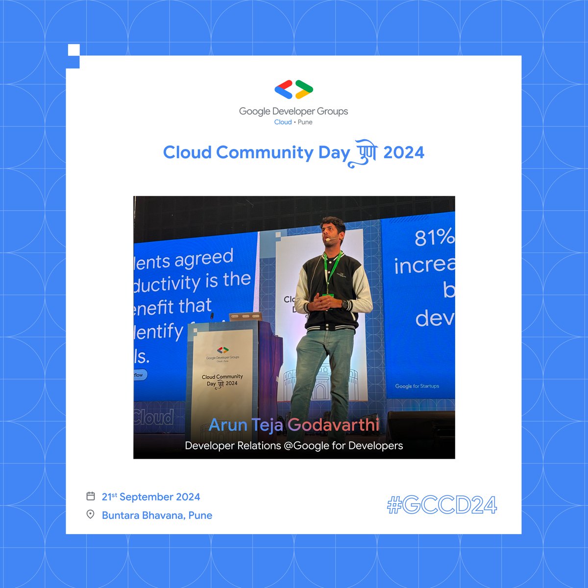 <a href="/zeospec/">Arun Teja Godavarthi</a> just wrapped up a session on Development with AI &amp; Gen AI exchange! ✨    

He explored how Gemini, Code Assist, and IDX can revolutionize coding, sharing insights on Community Strategy, Open Source, and Developer Relations.    #GDGCloudPune #CCD2024 #AI