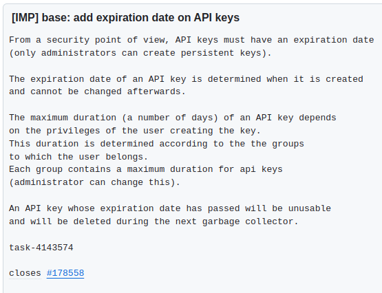 Swapnesh Shah (@sswapnesh) on Twitter photo #Odoo18: Now we can configure expiration date for API keys.
Ref: github.com/odoo/odoo/comm… #Odoo18: Now we can configure expiration date for API keys.
Ref: github.com/odoo/odoo/comm…
