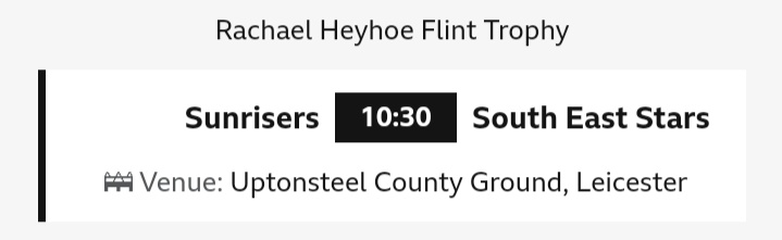 It's #RHFTrophy final day!

Sunrisers take on South East Stars at Leicester 🏏

Tickets are still available and the match will be live streamed 🎟️📺

It's the last ever Rachael Heyhoe Flint Trophy match 🥲
