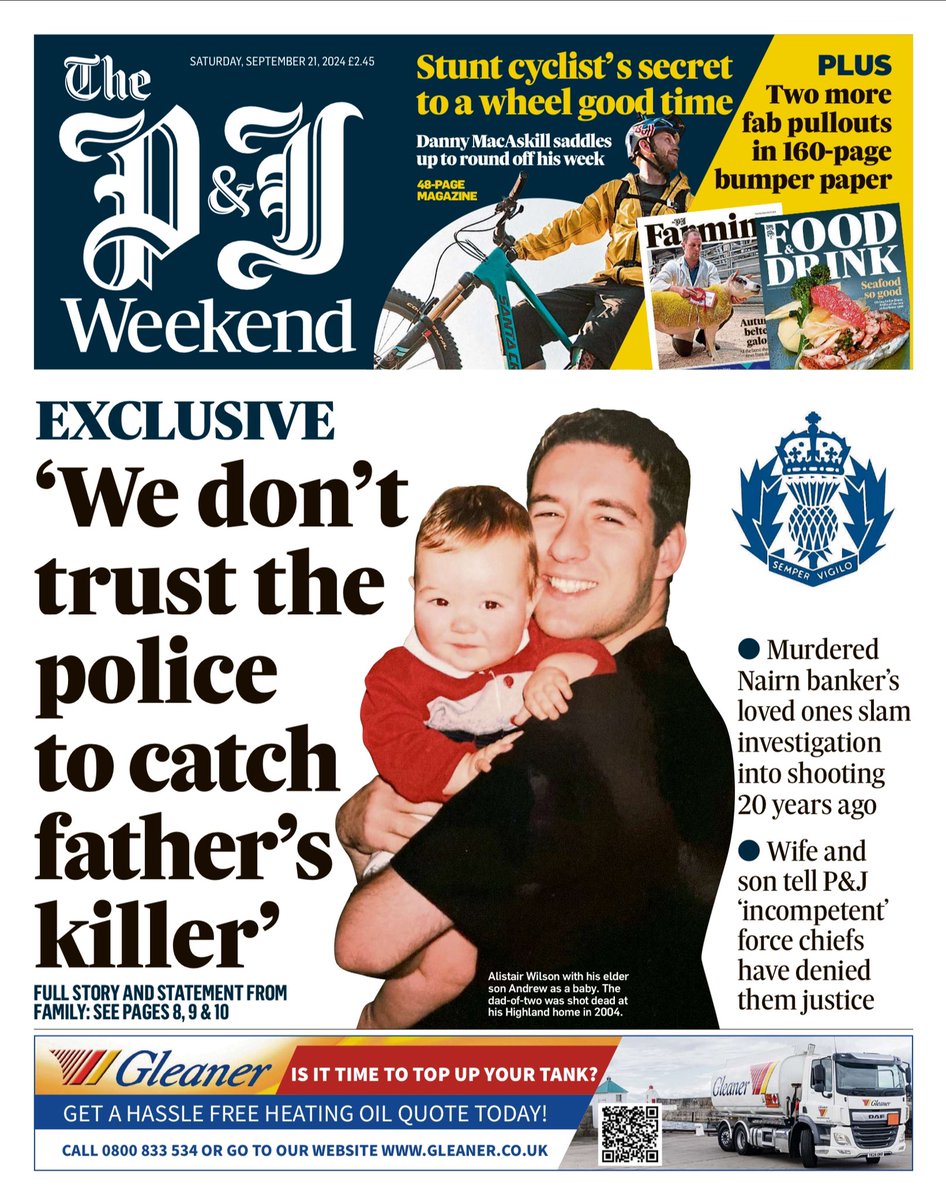 My explosive exclusive front page on today’s <a href="/pressjournal/">The Press and Journal</a> exposes the bitter battle between “incompetent” police bosses &amp; the family of gunned down Nairn banker Alistair Wilson. 

One of Scotland’s most notorious unsolved murder investigations descends into chaos…

🧵THREAD🪡⬇️