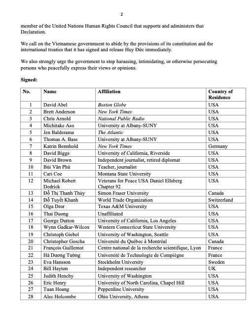 bill_hayton's tweet photo. The new leader of Vietnam, To Lam, is about to arrive in the US and the authorities have released a couple of political prisoners. Great news! But there are several more still in prison. I'm pleased to have signed this appeal for the release of the writer Huy Duc. https://t.co/Y12J9gbcFm