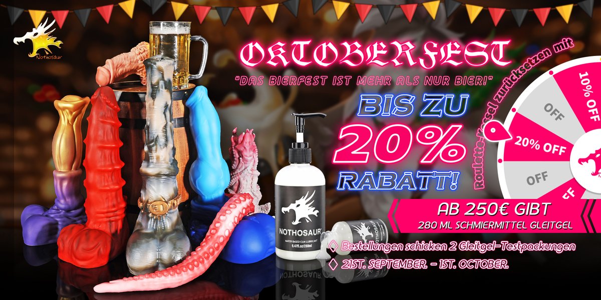 🍻Oktoberfest Glücksrad🍻

 Wenn du dein Lieblingsspielzeug von Nothosaur auf dem Oktoberfest gefunden hast, solltest du diese Gelegenheit nicht verpassen!
▶️nothosaur.de◀️

 Sie können bis zu 20% Rabatt und gratis Gleitmittel gewinnen! 

 #Nothosaur #Oktoberfest