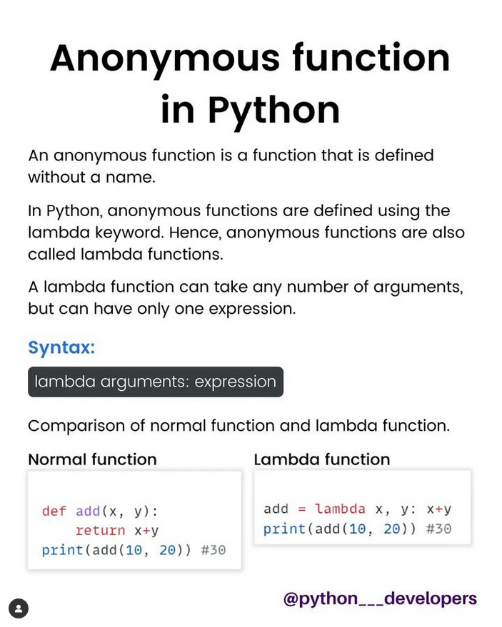 Python_Dv's tweet image. Anonymous function in Python

#python #programming #developer #programmer #coding #coder #softwaredeveloper #computerscience #webdev #webdeveloper #webdevelopment #pythonprogramming #pythonquiz #ai #ml #machinelearning #datascience