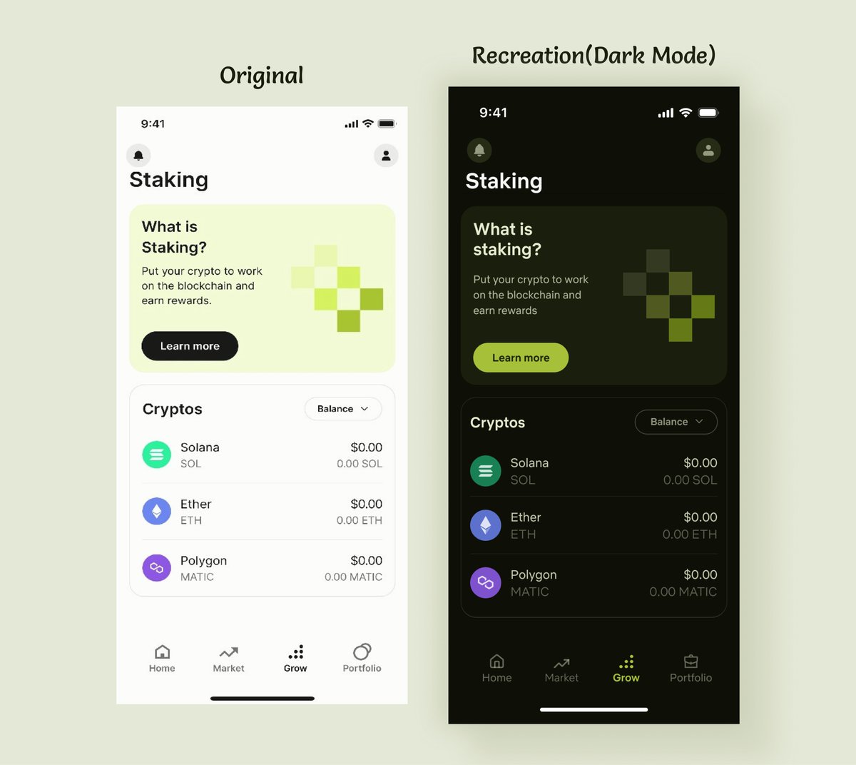 Excelia_design's tweet image. Day 15, but my Day 1! I've joined the @DesignDesign community's design challenge.
Today's task is to recreate Netflix search and flip a crypto wallet's stake page to dark mode.
Tell me plsss, what can I do better??😁
#30dayMobbinDesignChallenge #mobileDesign #userInterface