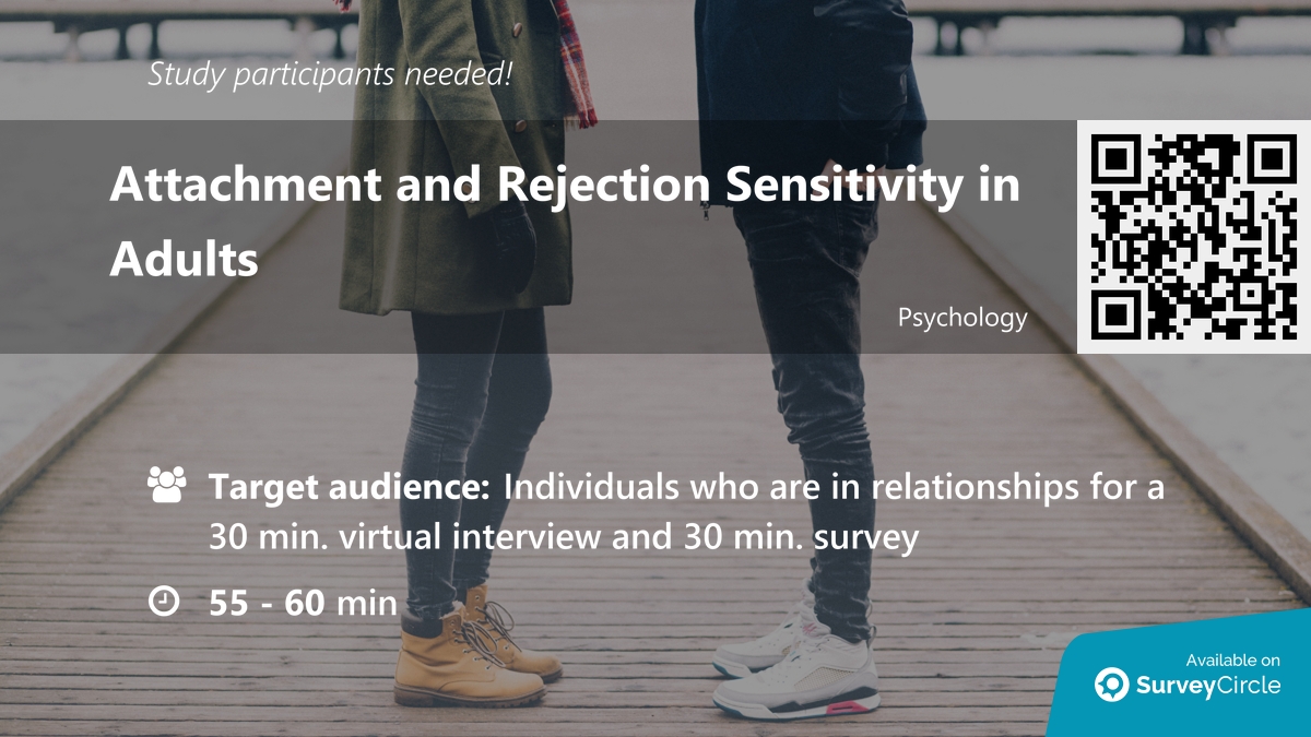 daily_research's tweet image. Participants needed for online survey!

Topic: &quot;Attachment and Rejection Sensitivity in Adults&quot; surveycircle.com/CHF2XY/ via @SurveyCircle

#attachment #RejectionSensitivity #ReflectiveFunctioning #relationships #love #survey #surveycircle