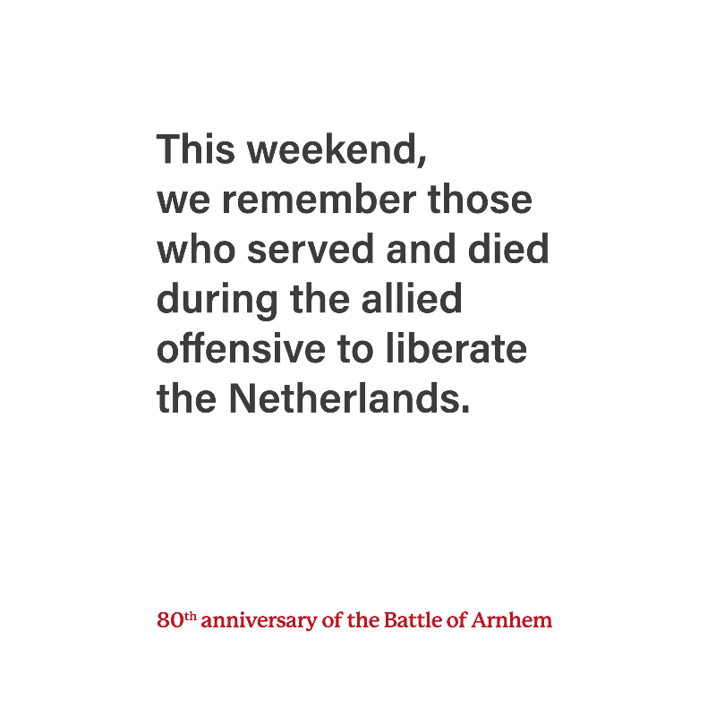 DefenceHQ's tweet photo. It’s 80 years since British and allied troops launched an ambitious operation to bring about the end of the Second World War.

Their bid to liberate the Netherlands and force a new route into Nazi Germany serves as a lasting reminder of the courage of the Greatest Generation.