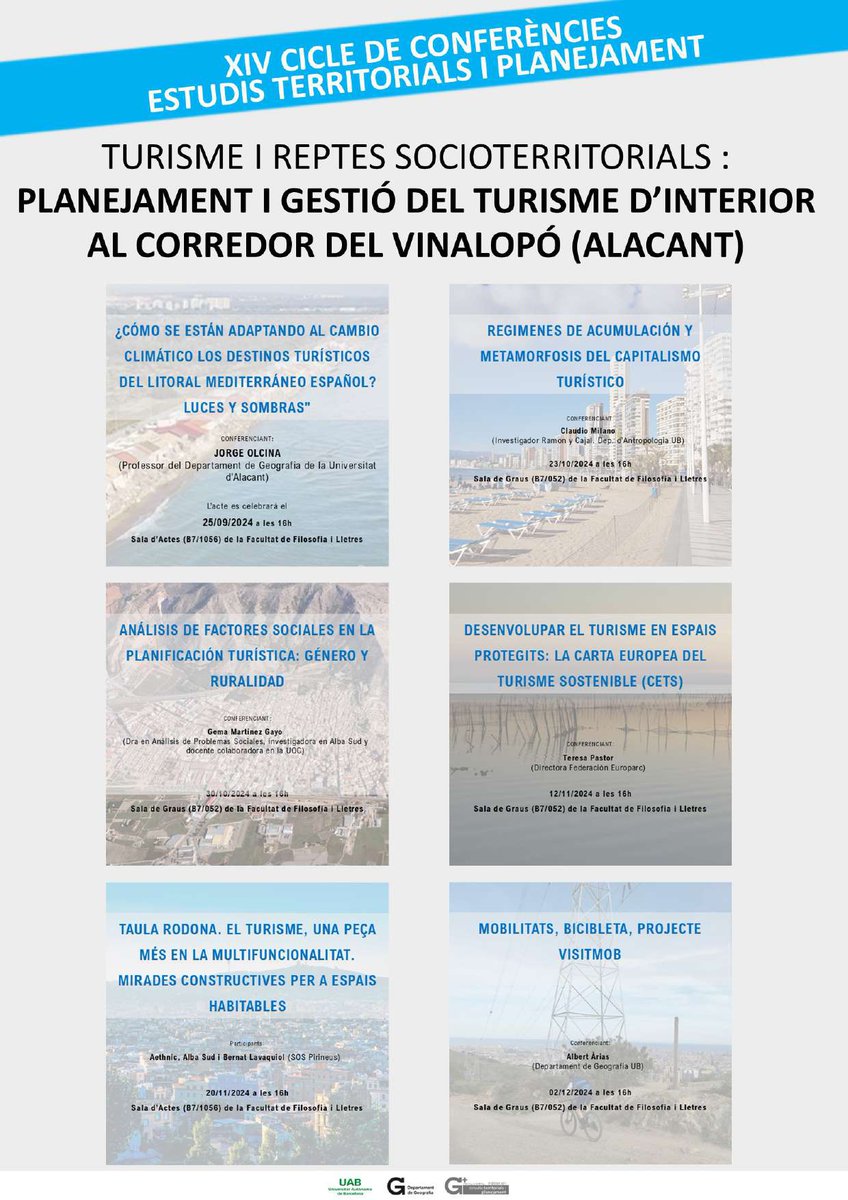 Ja tenim el cartell del XIV cicle de conferències del Màster en Estudis Territorials i Planejament de @geografia_uab i <a href="/uablletres/">Filosofia i Lletres</a> (edició 2024-25). Feu-hi una ullada i apunteu-vos les dates.