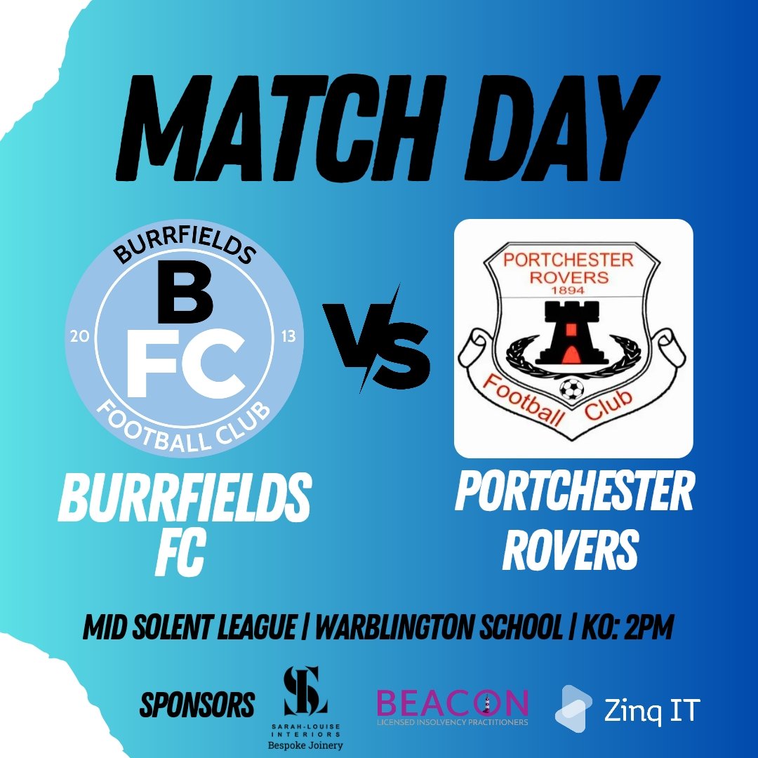 Burrfields Football Club (@burrfieldsfc) on Twitter photo Match Day!
Mid Solent League
<a href="/MidSolent/">Mid Solent Adult League</a>
Burrfields FC
Vs
Portchester Rovers
<a href="/PortchyFc/">PortchyRoversFc</a>
Sponsors
<a href="/ZinqIt/">Zinq IT</a>
<a href="/Beacon_LIP_Ltd/">Beacon</a>
SL Bespoke Joinery Match Day!
Mid Solent League
<a href="/MidSolent/">Mid Solent Adult League</a>
Burrfields FC
Vs
Portchester Rovers
<a href="/PortchyFc/">PortchyRoversFc</a>
Sponsors
<a href="/ZinqIt/">Zinq IT</a>
<a href="/Beacon_LIP_Ltd/">Beacon</a>
SL Bespoke Joinery