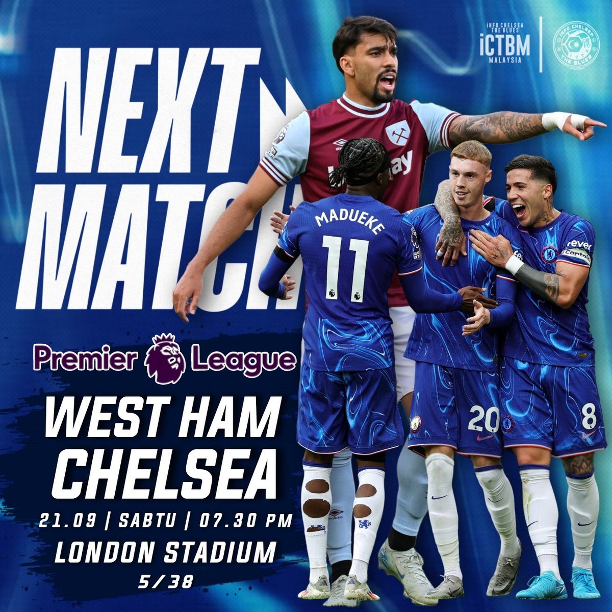 Chelsea_FR_'s tweet photo. 🔵 𝑱𝑶𝑼𝑹 𝑫𝑬 𝑴𝑨𝑻𝑪𝑯 🔵
⚽ | WEST HAM 🆚 CHELSEA
🏆 | Premier League | J5
🌍 | London Stadium
📺 | Canal + Sport 3
🕓 | 13h30
📱 | @Chelsea_FR_
❌ | James, Lavia, Gusto
✅ | Enzo, Dewsburry-Hall
#CFC | #CHELSEA | #WHACHE https://t.co/46IUxUNJof