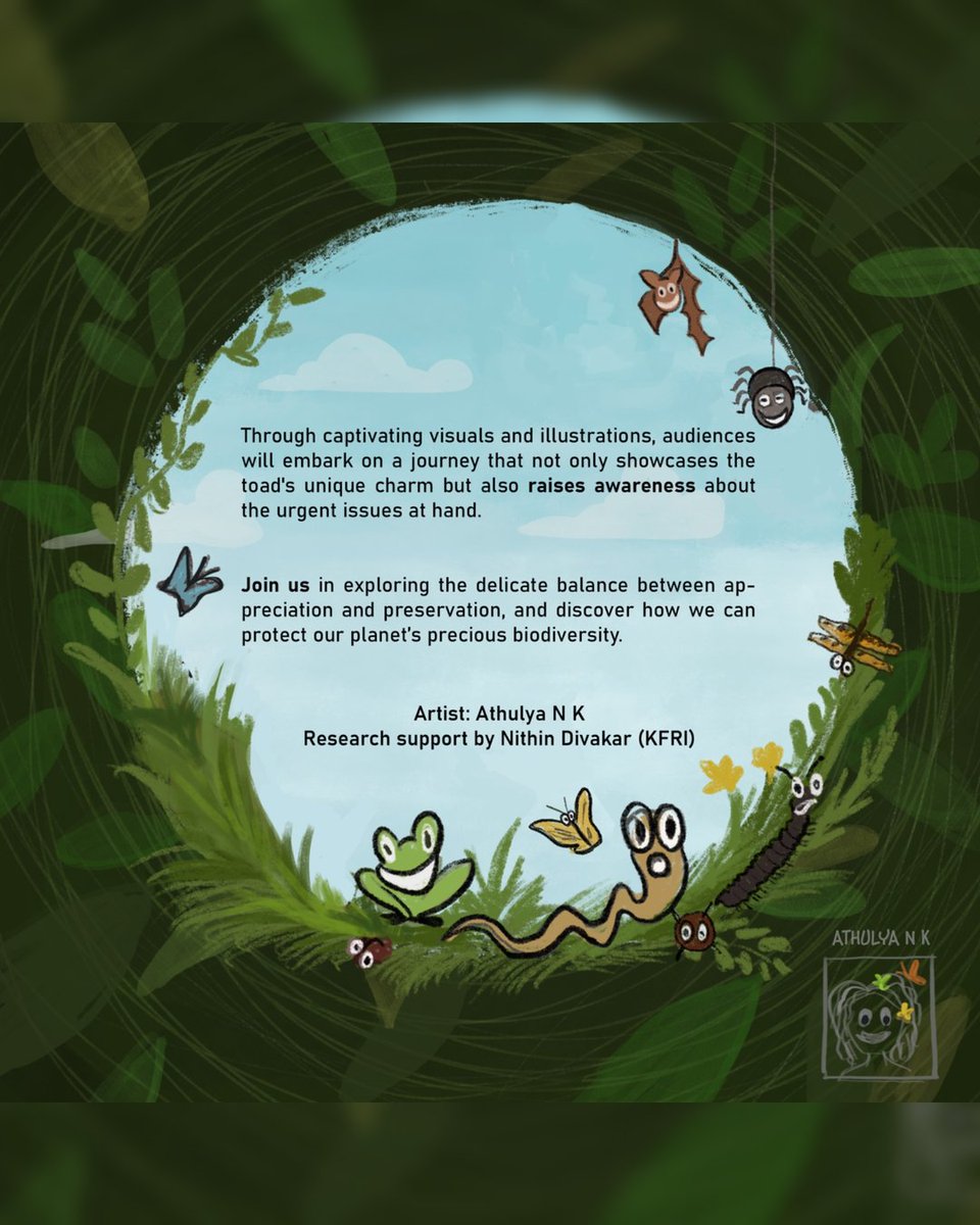 Hello Coimbatore,  Athulya B.K. and Nithin Divakar set a series of artwork and storytelling on the impact of tourism on the Malabar Torrent Toad. Visit us at Clusters Media College, Coimbatore, for the "Art for Conservation &amp; Climate Crisis" from September 21-22. #kfri #kscste