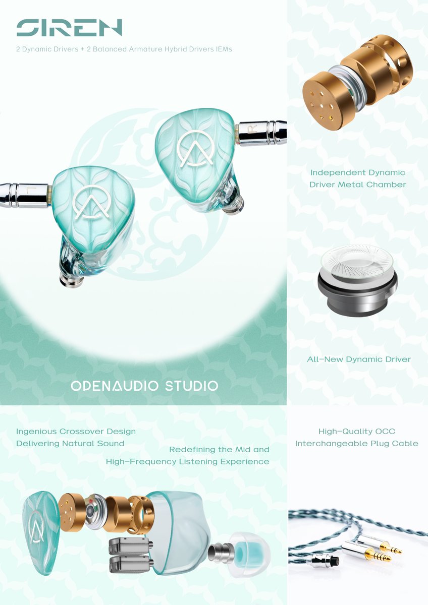 OPENAUDIO 童話系列 - 塞壬SIREN  上市 
單元: 2動圈 + 2動鉄單元    
OPENAUDIO Fairytale Series - SIREN 
Drivers: 1 DD + 2 BA