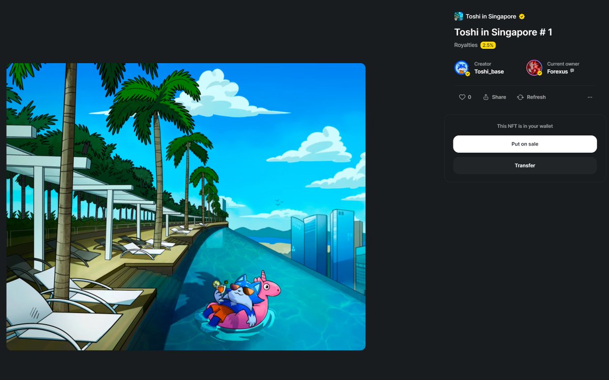 I just minted the first edition 😊🔥

Seems Toshi is enjoying the infinity pool on top of the Marina Bay Sands!