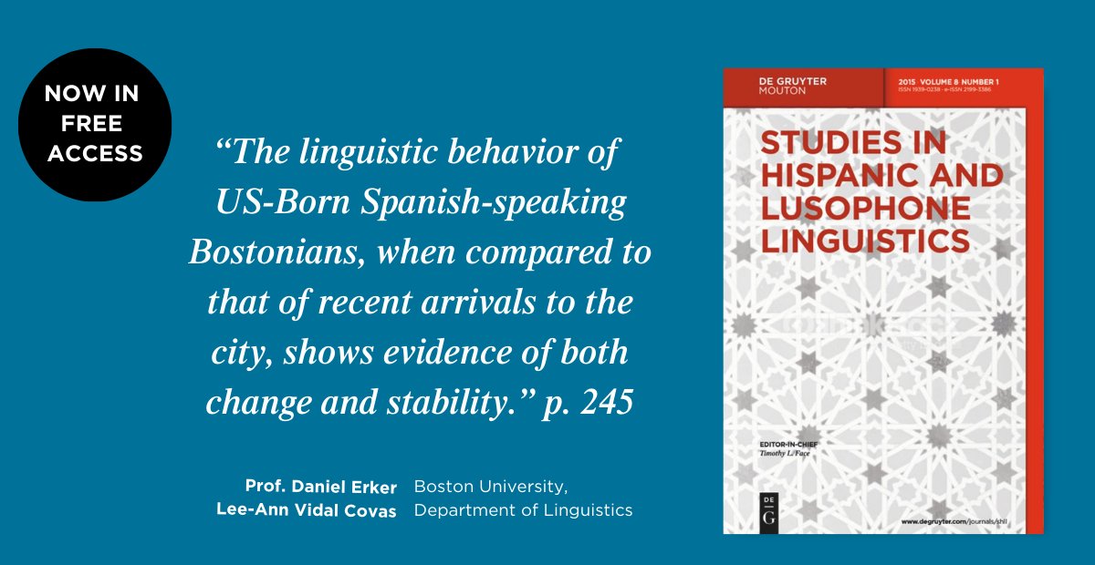 dg_modlang's tweet photo. How does social meaning shape stylistic practice and bilingual optimization in Boston Spanish? Find out more in Daniel Erker's and @LeeAnnVidal's recently published article, now available in #FreeAccess!

#HispanicHeritageMonth2024 @BULinguistics

🔗https://t.co/daxE3VJC66 https://t.co/htwO7VNXiy