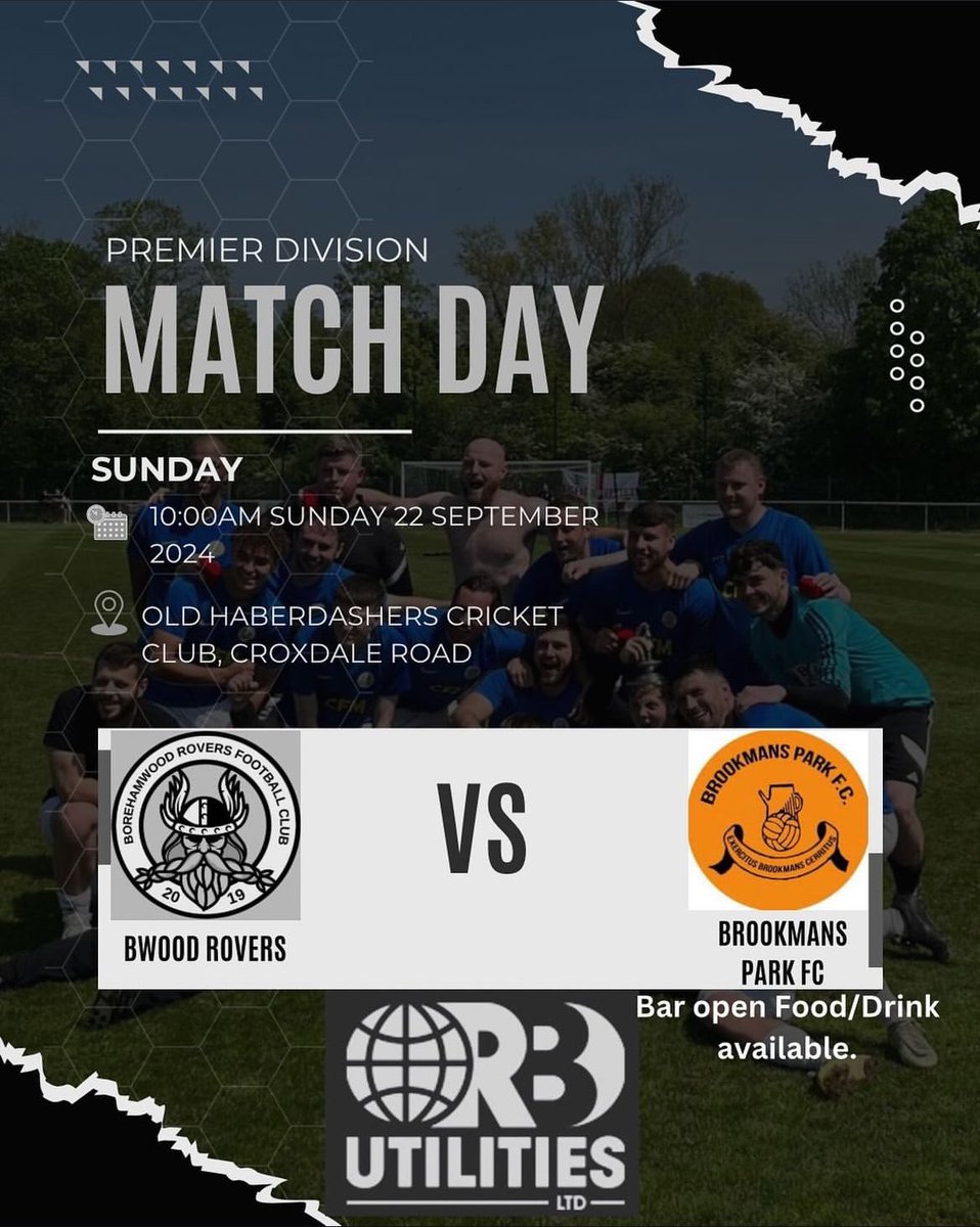 This Sunday… at our new home🤩

🆚 <a href="/BrookmansParkFC/">BPFC</a> 
🏆 Premier Division
🏟️ Old Haberdashers Cricket Club, Croxdale Road, Borehamwood 
🗓️ Sunday 22nd September 
🕙 10AM Kick Off

Get there down there and support the lads, clubhouse will be open! ☕️🍺

#UpTheRovers ⚪️⚫️