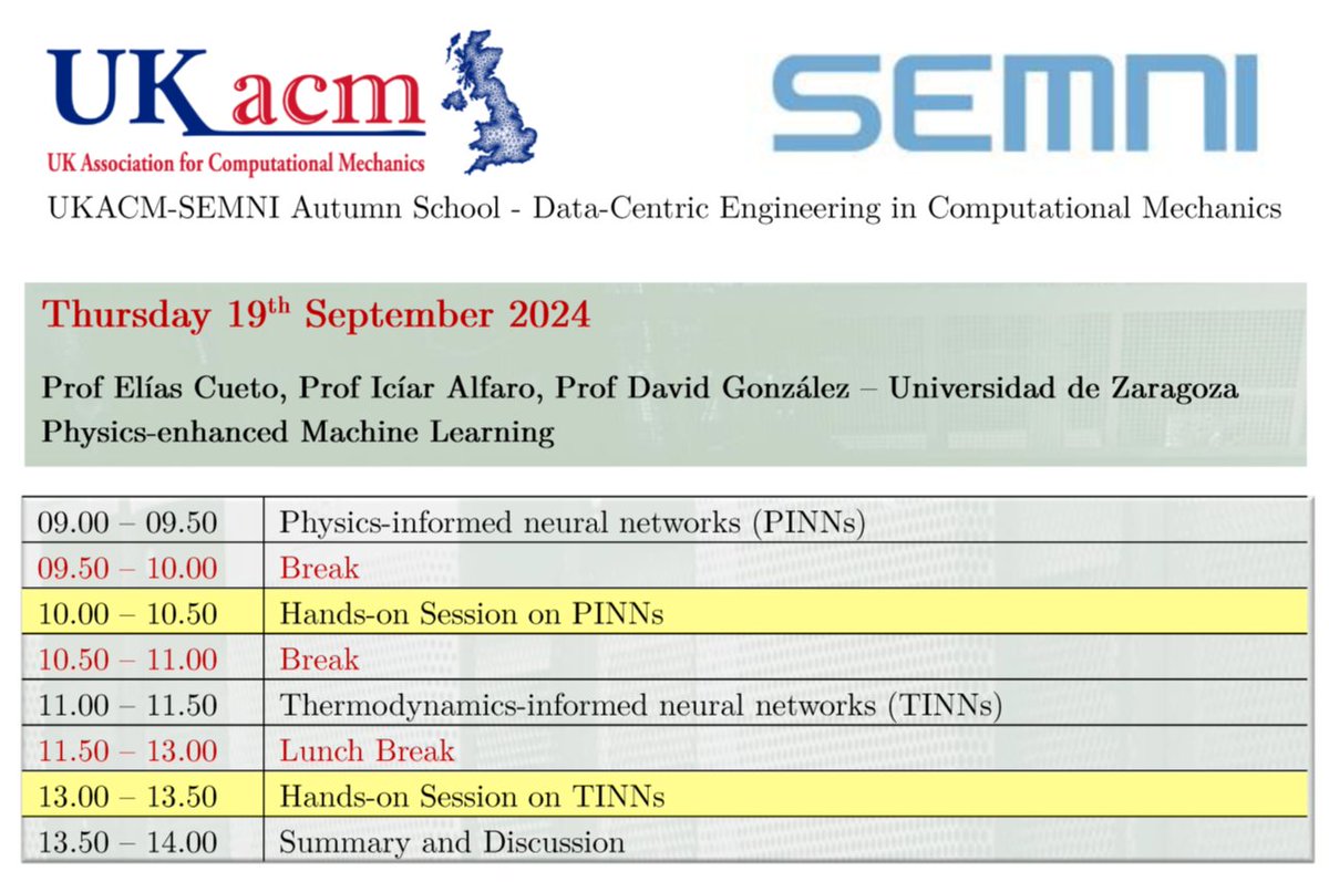UKACM (@uk_acm) on Twitter photo The last day of the UKACM-SEMNI school just started!
Today the team from <a href="/unizar/">Universidad Zaragoza</a> is delivering lectures and hands-on sessions on physics enhanced machine learning.
<a href="/UK_ACM/">UKACM</a> <a href="/semni_social/">SEMNI </a> <a href="/ECCOMASofficial/">ECCOMAS Community</a> <a href="/IACM_Community/">IACM</a> The last day of the UKACM-SEMNI school just started!
Today the team from <a href="/unizar/">Universidad Zaragoza</a> is delivering lectures and hands-on sessions on physics enhanced machine learning.
<a href="/UK_ACM/">UKACM</a> <a href="/semni_social/">SEMNI </a> <a href="/ECCOMASofficial/">ECCOMAS Community</a> <a href="/IACM_Community/">IACM</a>