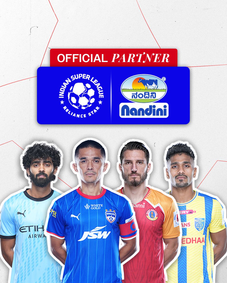 IndSuperLeague's tweet photo. #ISL proudly announces a new partnership with prominent dairy and milk products brand @kmfnandinimilk! ✨

#LetsFootball #Nandini #KMF https://t.co/nL6zwo3rJR