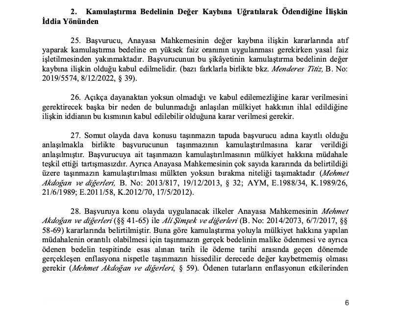 aliosmangocer's tweet photo. ANAYASA MAHKEMESİ 

Kamulaştırma bedelinin geç ödenmesi sebebiyle, alacağın uğradığı değer kaybı için yasal faiz yeterli değildir

TÜİK verilerine göre enflasyon farkı hesaplanarak bu bedelin ödenmesi gerektiğine karar verilmiştir 

Başvuru No: 2020/10194
Karar Tarihi: 22/5/2024 https://t.co/JiYRbig0kn