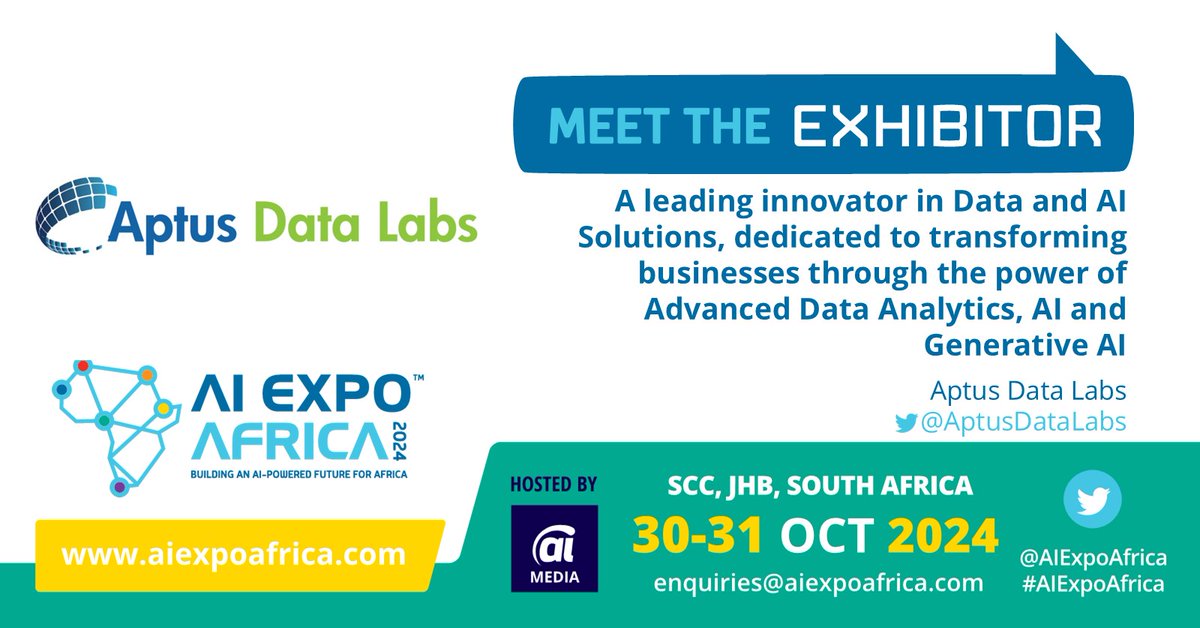 AI Expo Africa 2025, 29-31 Oct JHB SA ๐ฟ๐ฆ (@aiexpoafrica) on Twitter photo NEWS: We welcome <a href="/AptusDataLabs/">Aptus Data Labs</a> as an exhibitor at the 7th Edition of <a href="/AIExpoAfrica/">AI Expo Africa 2025, 29-31 Oct JHB SA ๐ฟ๐ฆ</a> 2024 โ Join Africaโs largest B2B Smart Tech Event aiexpoafrica.com
#AIExpoAfrica #SouthAfrica #Gauteng #Johannesburg #AI #RPA #IA #IntelligentAutomation #ArtificialIntelligence #Africa NEWS: We welcome <a href="/AptusDataLabs/">Aptus Data Labs</a> as an exhibitor at the 7th Edition of <a href="/AIExpoAfrica/">AI Expo Africa 2025, 29-31 Oct JHB SA ๐ฟ๐ฆ</a> 2024 โ Join Africaโs largest B2B Smart Tech Event aiexpoafrica.com
#AIExpoAfrica #SouthAfrica #Gauteng #Johannesburg #AI #RPA #IA #IntelligentAutomation #ArtificialIntelligence #Africa