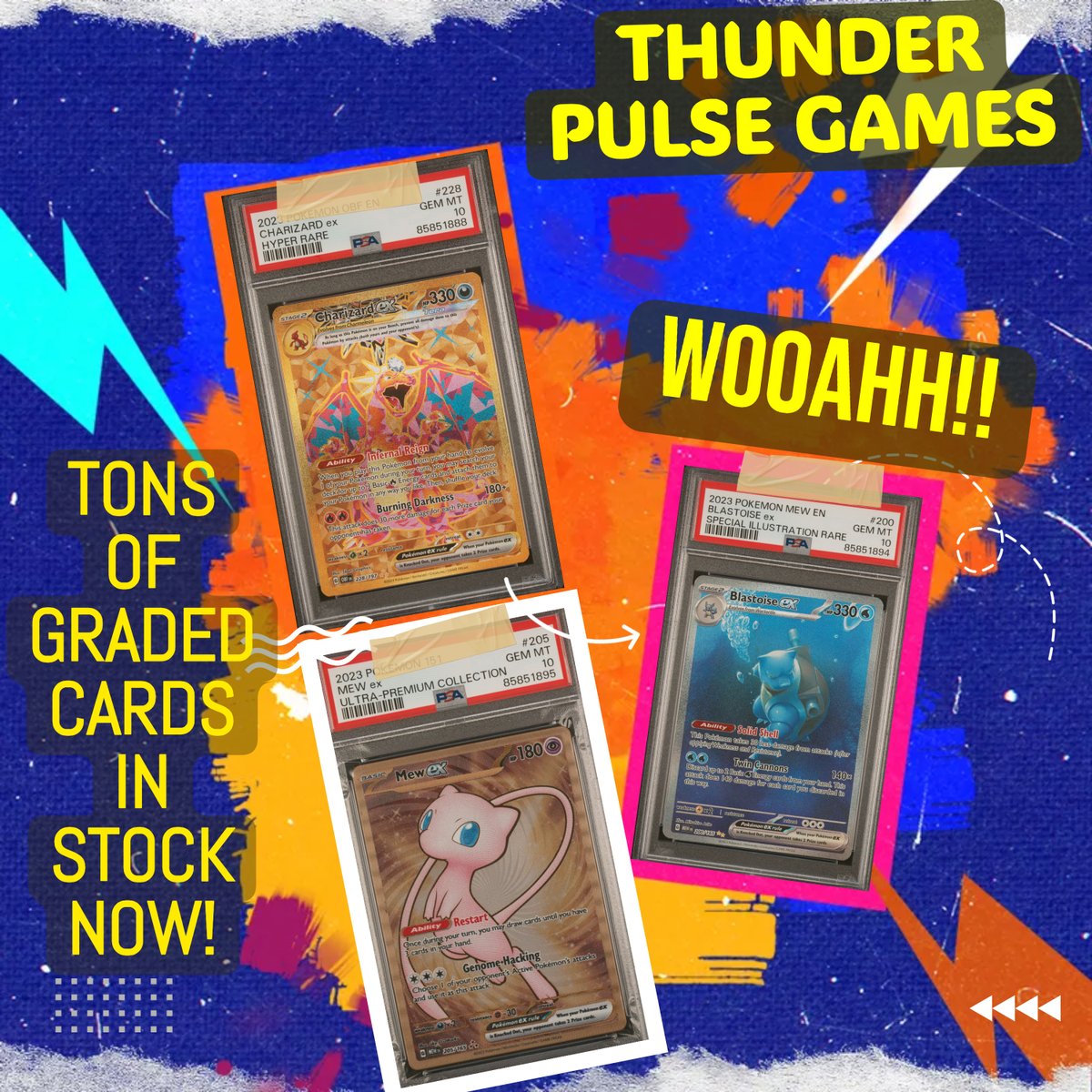 ThunderPulseNet's tweet image. TONS of new graded slabs are up on our web store with more added daily. Check it out today! Link in bio.

#pokemon #pokemontcg #pokemoncollecting #psa #cgc #gradedcards