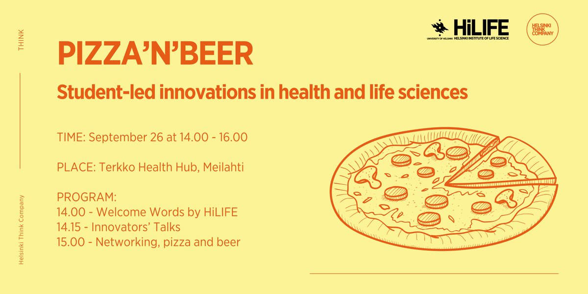 Helsinki Think Company (@helsinkithinkco) on Twitter photo Students at <a href="/helsinkiuni/">University of Helsinki</a>: welcome to network with student-innovators in #health and #lifesciences! Grab your pizza and a drink and learn about their careers and #innovation journeys 🧬
Powered by <a href="/HiLIFE_helsinki/">HiLIFE_Helsinki</a> ❣️
🍕Register here: shorturl.at/SdMhN Students at <a href="/helsinkiuni/">University of Helsinki</a>: welcome to network with student-innovators in #health and #lifesciences! Grab your pizza and a drink and learn about their careers and #innovation journeys 🧬
Powered by <a href="/HiLIFE_helsinki/">HiLIFE_Helsinki</a> ❣️
🍕Register here: shorturl.at/SdMhN