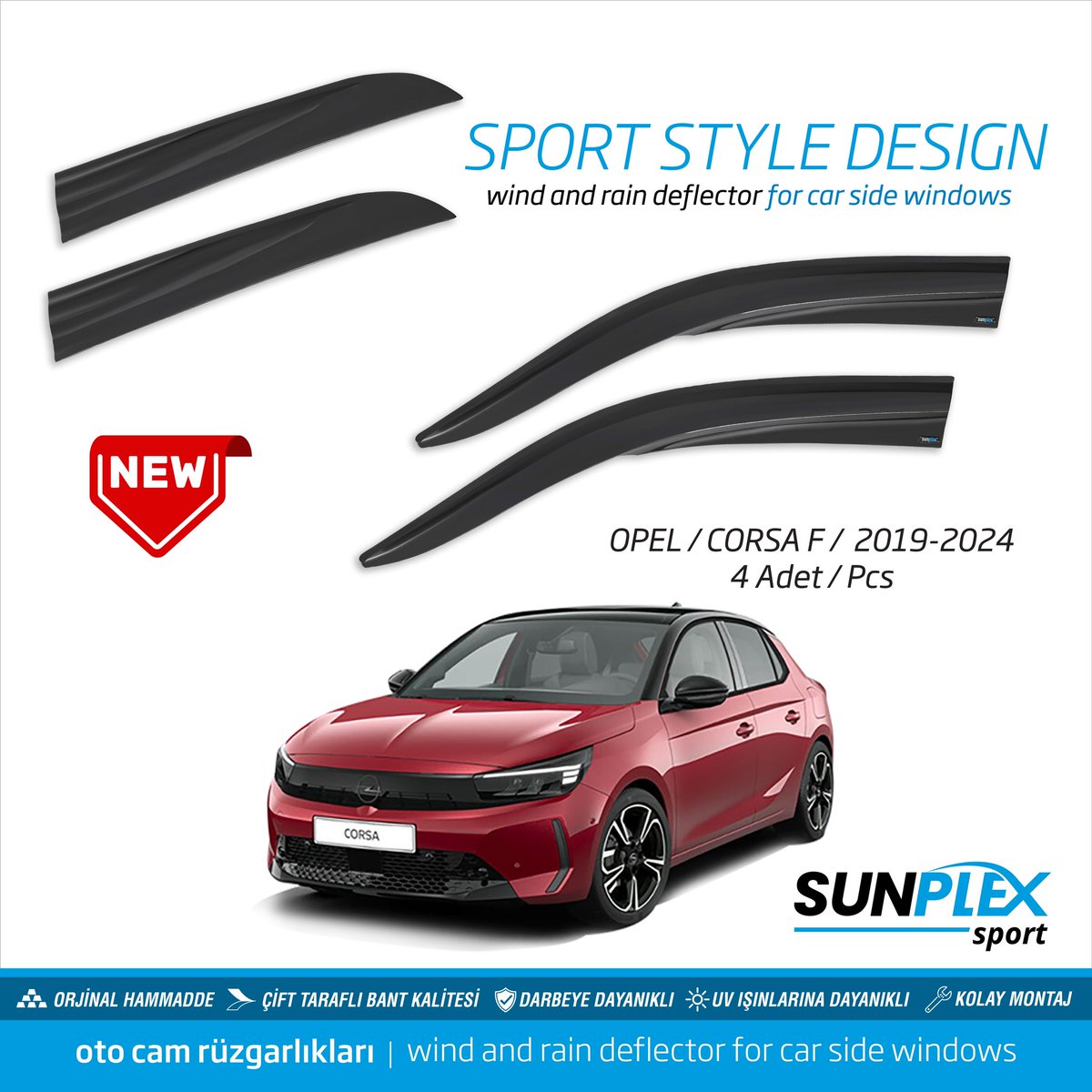 Opel Corsa F 2019-2024 aracınıza özel tasarlanmış Sport Style Design Oto Cam Rüzgarlıkları.

#sunplex #sunplexwinddeflectors #winddeflectors #winddeflector #rüzgarlık #opel #opelcorsa #opelcorsaf #corsaF #otoaksesuar