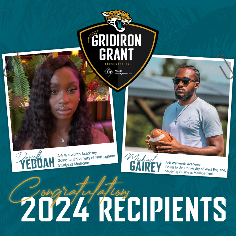 JaguarsUKandIE's tweet photo. Delighted to announce our 2024 LGT Wealth Management Gridiron Grant Recipients: 

Daniella Yeboah 

Michael Gairey

They are receiving a full tuition scholarship to see them through their respective university courses!  Congratulations to both!

#DUUUVAL