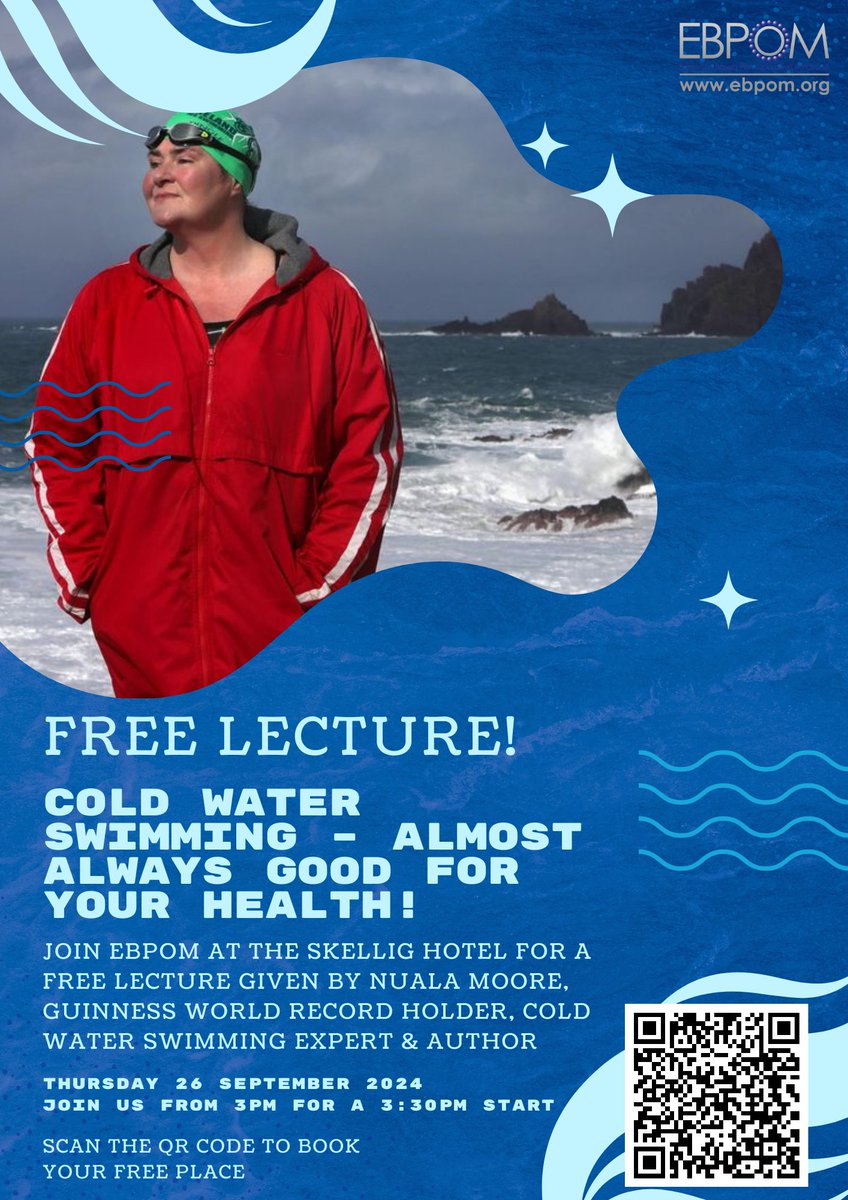 EBPOM (@ebpom) on Twitter photo Calling all #Dingle locals: Want to learn more about the benefits of #coldwaterswimming?
Join EBPOM & <a href="/numoorepain/">Nuala Moore-Swimmer</a> at <a href="/DingleSkellig/">Dingle Skellig Hotel</a> Thurs 26 Sep for a FREE lecture. Nuala is a Guinness World Record holder & cold water swimming expert.
Scan the QR code below to book. Calling all #Dingle locals: Want to learn more about the benefits of #coldwaterswimming?
Join EBPOM & <a href="/numoorepain/">Nuala Moore-Swimmer</a> at <a href="/DingleSkellig/">Dingle Skellig Hotel</a> Thurs 26 Sep for a FREE lecture. Nuala is a Guinness World Record holder & cold water swimming expert.
Scan the QR code below to book.