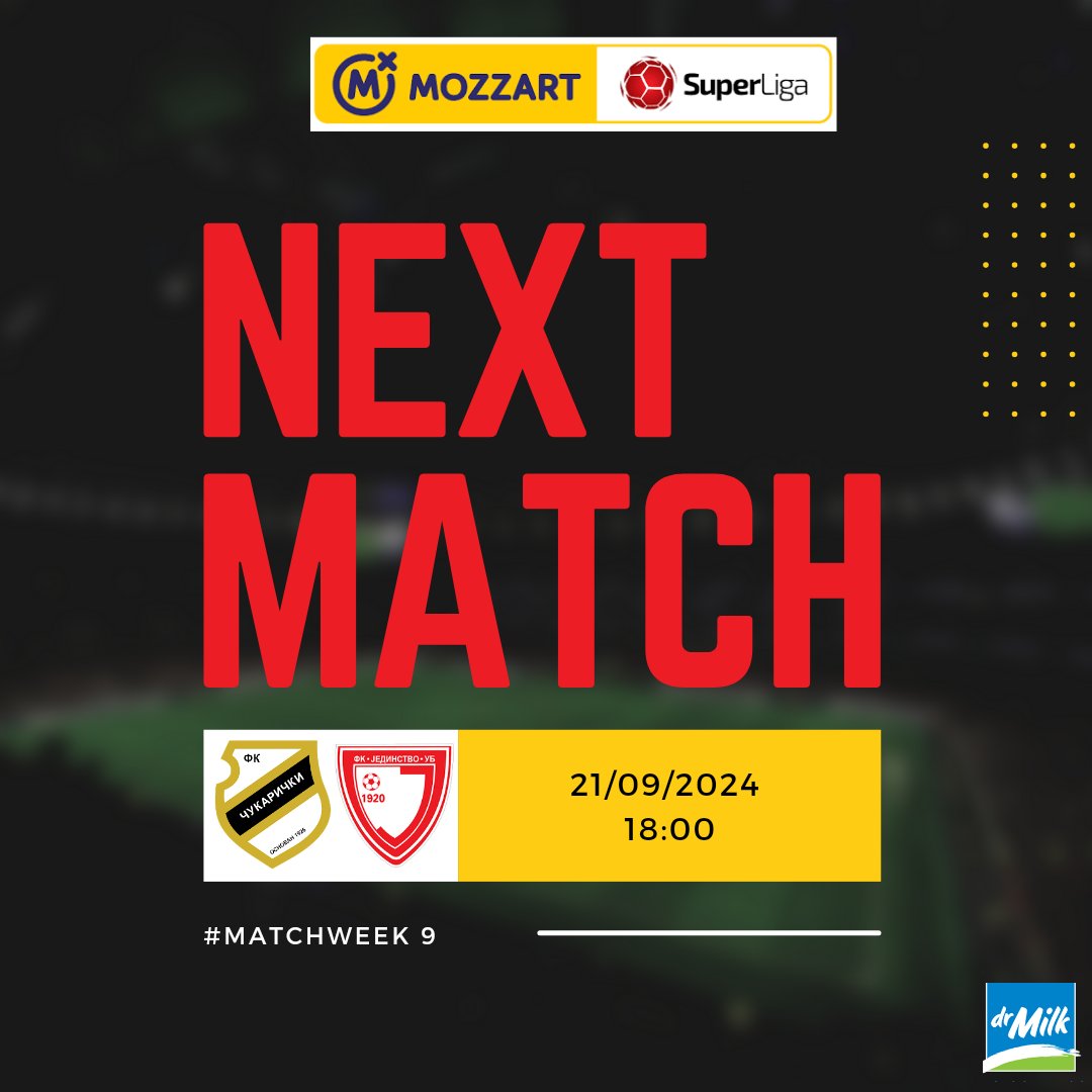 FK Čukarički 🆚 FK Jedinstvo 
🗓️ SUBOTA 21. SEPTEMBAR 
⏰ 18:00
🏆#mozzartbetsuperliga
🏟️ Stadion FK Čukarički 

#fkjedinstvoub #superligasrbije #mozzartbetsuperliga